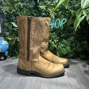 Frye Heath Outside Zip Brown Distressed  Leather Boot Men Size 10 D Angel Wings